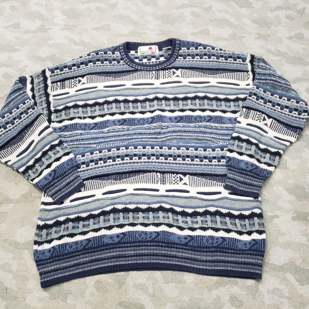 Vintage Florence Tricot Sweater Mens XL Blue Pullover Crewneck Textured 3D‎ Knit